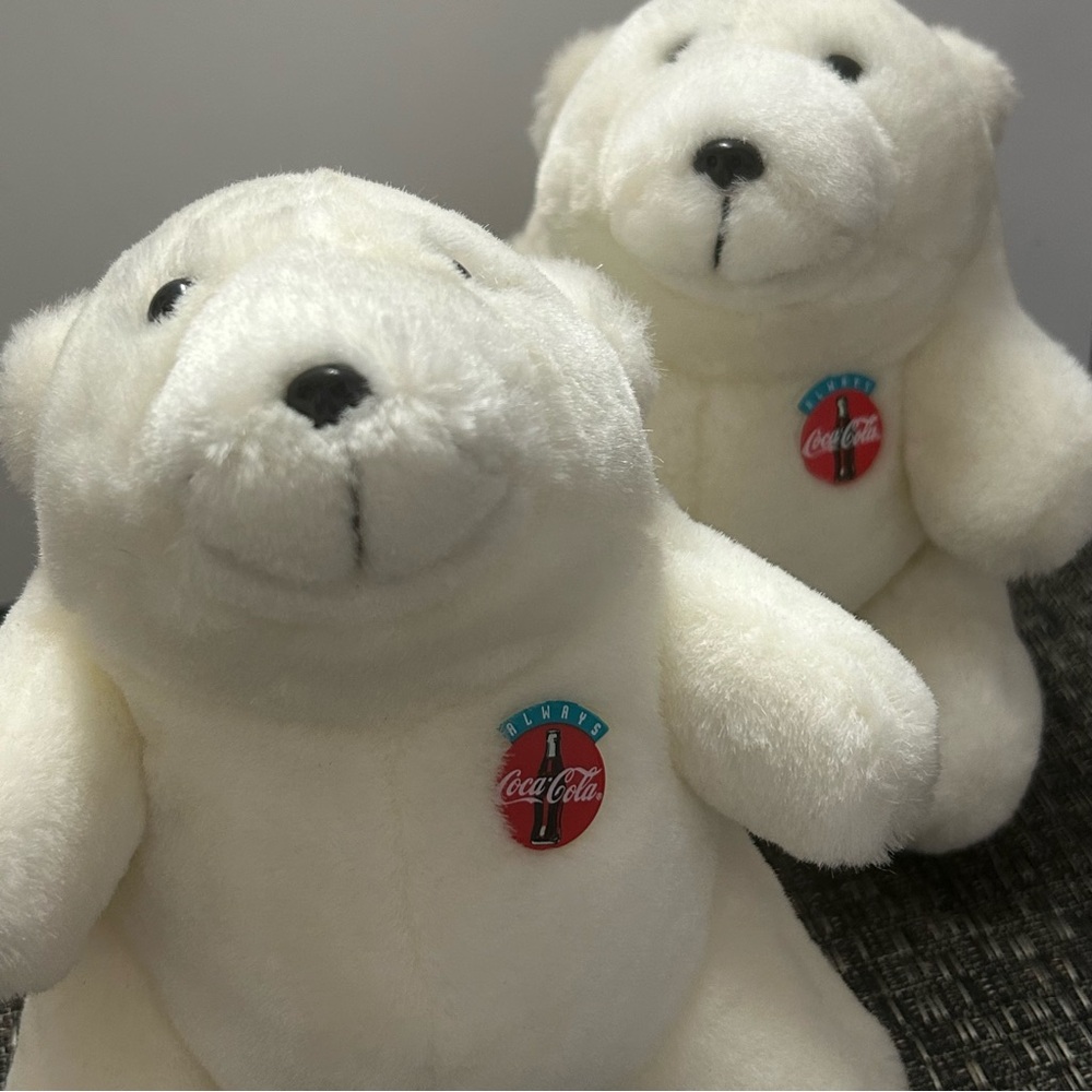 Vintage 1993 Coca-Cola Polar Bear Plush Set 90s Coke Collectible